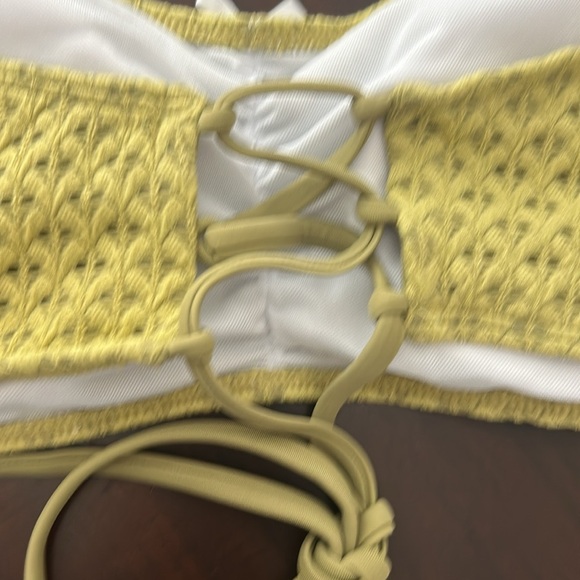 Zaful Textured Bandeau Top Lace Up Back 2 Pc Hi Cut Bikini Size L - Picture 9 of 15